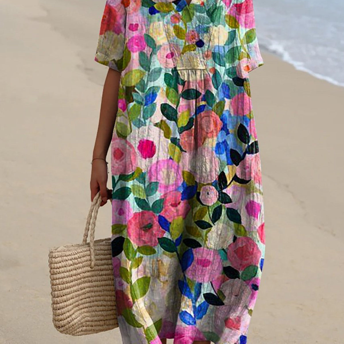 Oksana — Bright Floral Bouquet Midi Dress