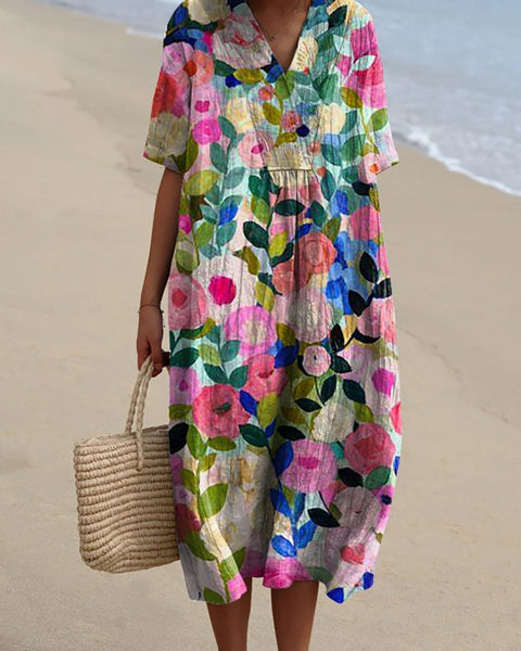 Oksana — Bright Floral Bouquet Midi Dress