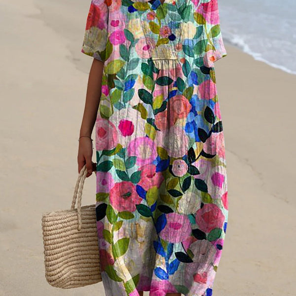 Oksana — Bright Floral Bouquet Midi Dress
