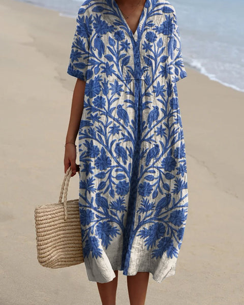 Gianna — Blue Vintage Floral Midi Dress
