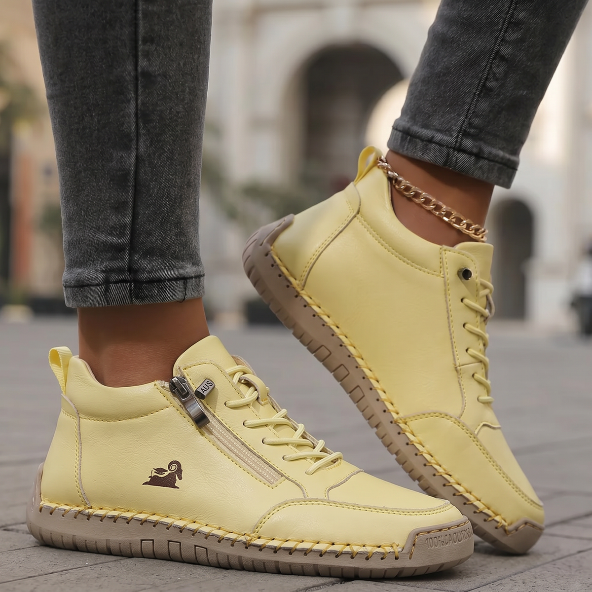 Hallie — Side-Zip Stitched Comfort Sneakers
