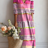 Brea — Pink Tie-Dye Stripe V-Neck Boho Maxi Dress