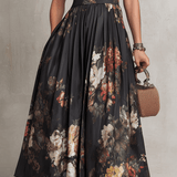 Laurentia — Floral Midi Dress with Keyhole Collar and Pleated Skirt